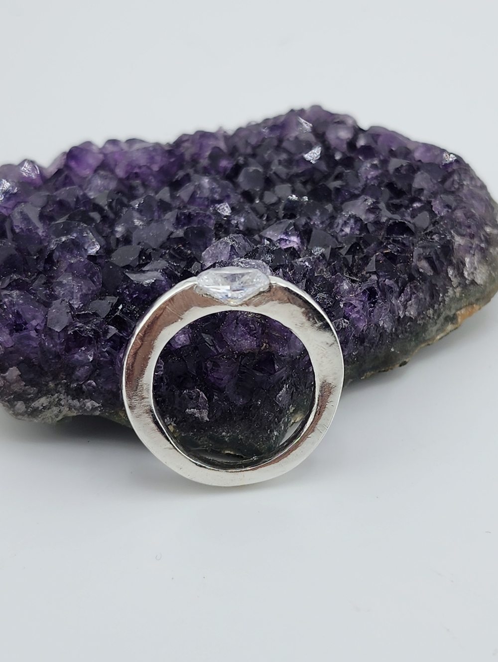 CUBIC ZIRCONIA PRESSURE RING HANDMADE STERLING SILVER SIZE7 - Picture 2 of 15